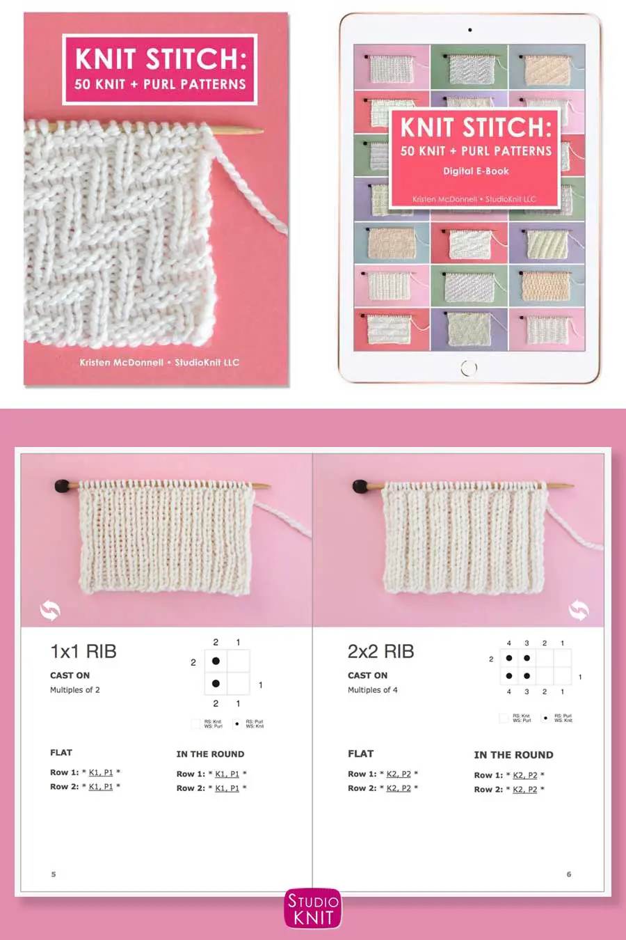 Knit Stitch Pattern Book with 1x1 Stitch Pattern by Studio Knit