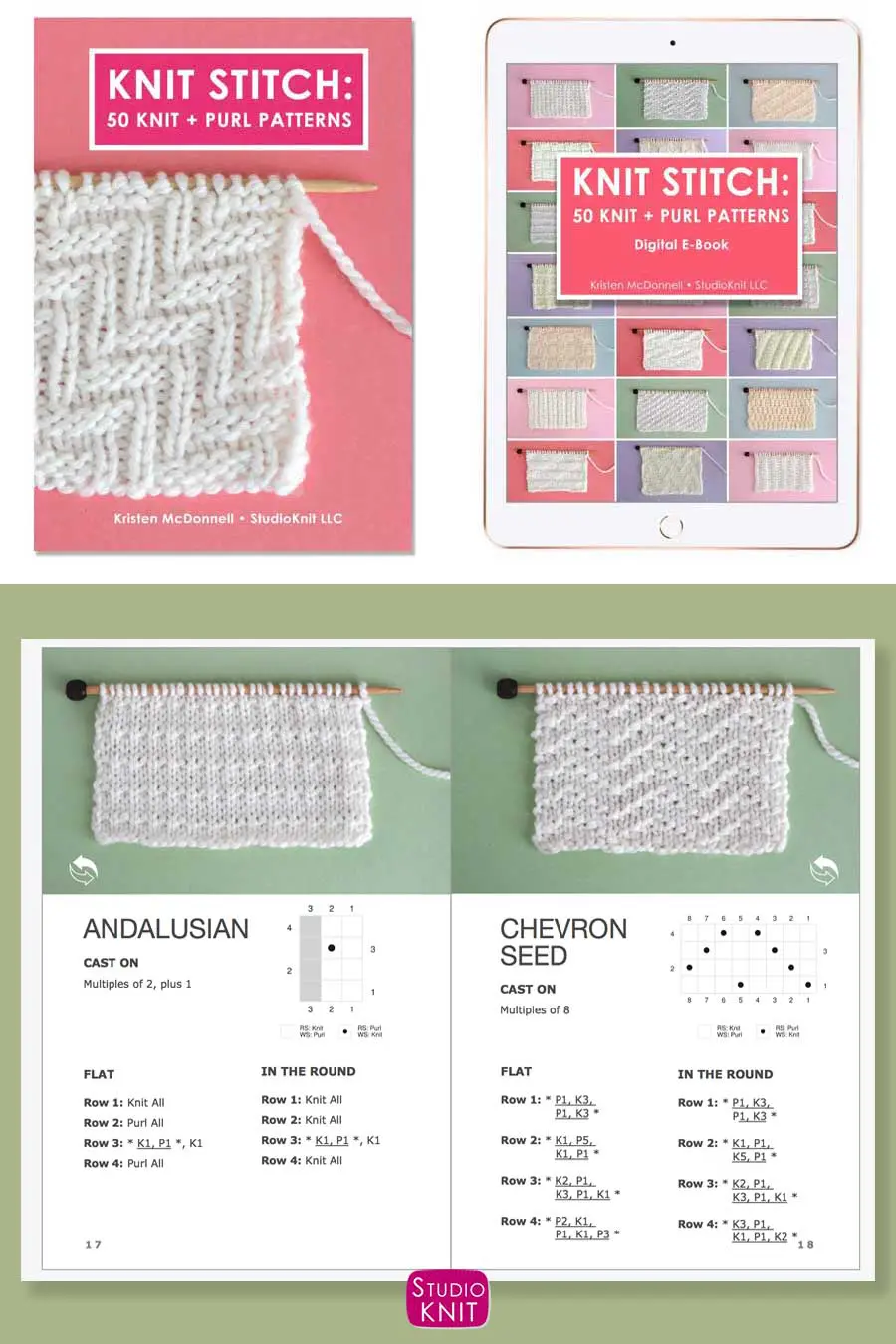 Knit Stitch Pattern Book with Chevron Seed Stitch Pattern by Studio Knit