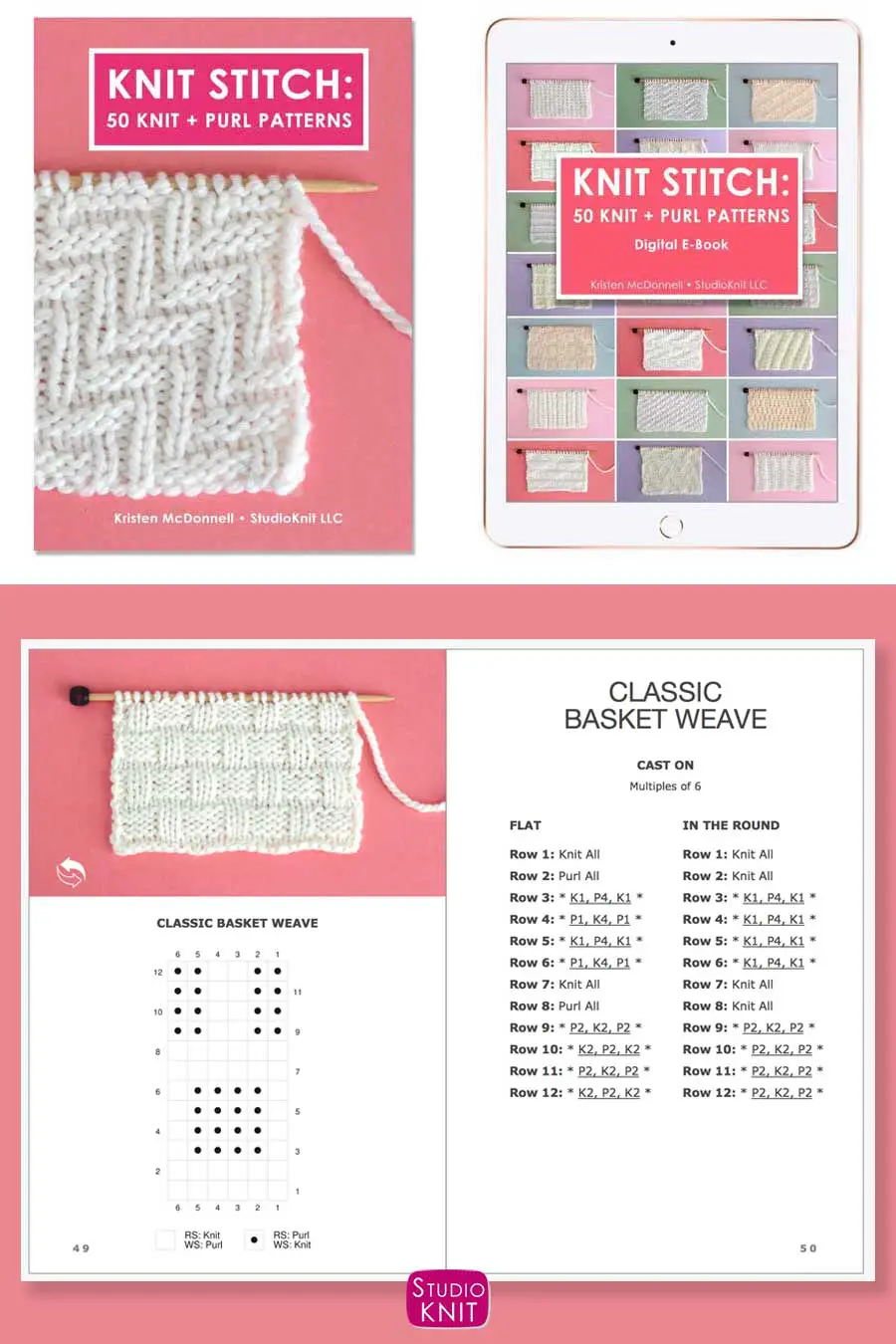 Knit Stitch Pattern Book with Classic Basket Weave Stitch Pattern by Studio Knit