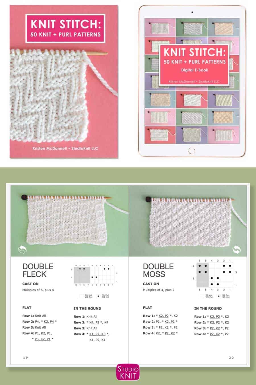 Knit Stitch Pattern Book with Double Moss Stitch Pattern by Studio Knit