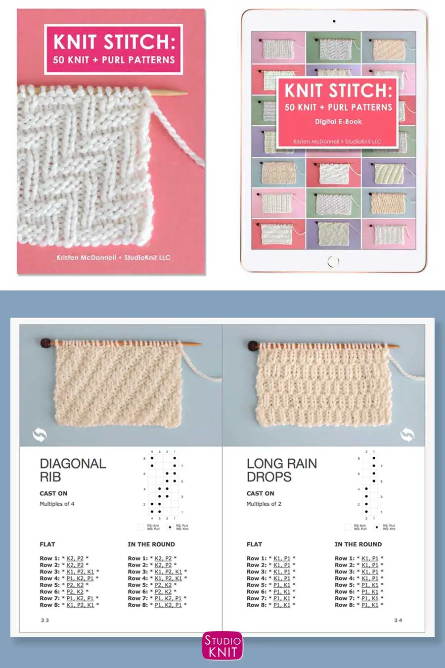 Knit Stitch Pattern Book with Long Raindrops Stitch Patterns