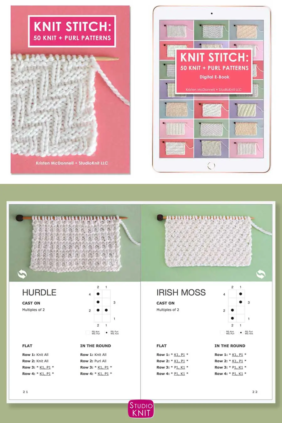 Knit Stitch Pattern Book with Hurdle and Irish Moss Stitch Patterns