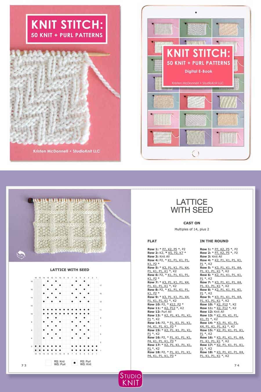 Knit Stitch Pattern Book with Lattice withe Seed Stitch Pattern by Studio Knit