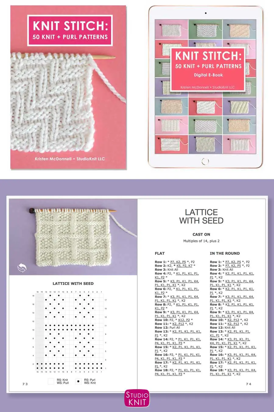 Knit Stitch Pattern Book with Lattice withe Seed Stitch Pattern by Studio Knit