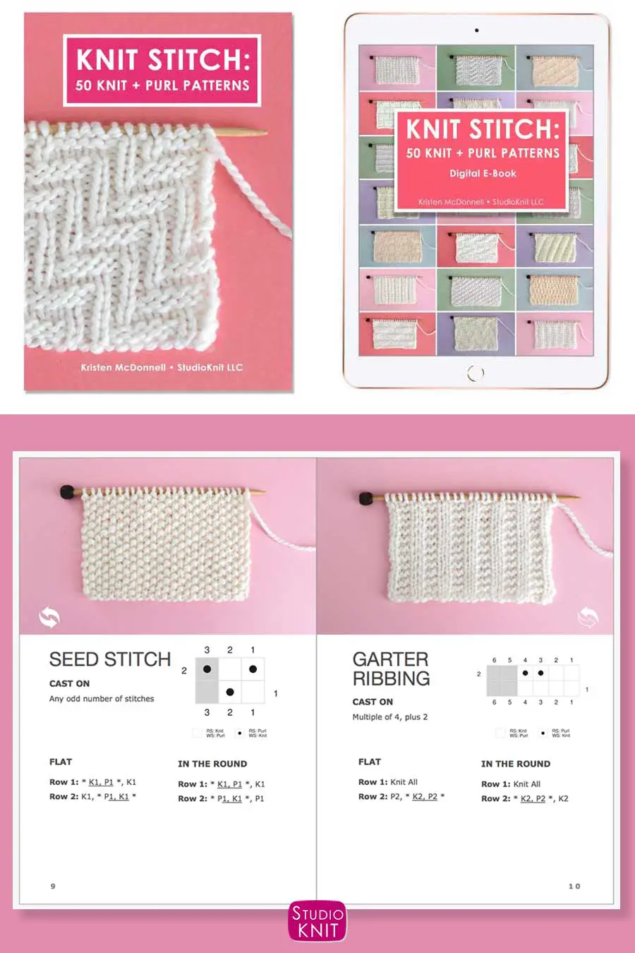 Knit Stitch Pattern Book with Seed and Garter Ribbing Stitch Patterns