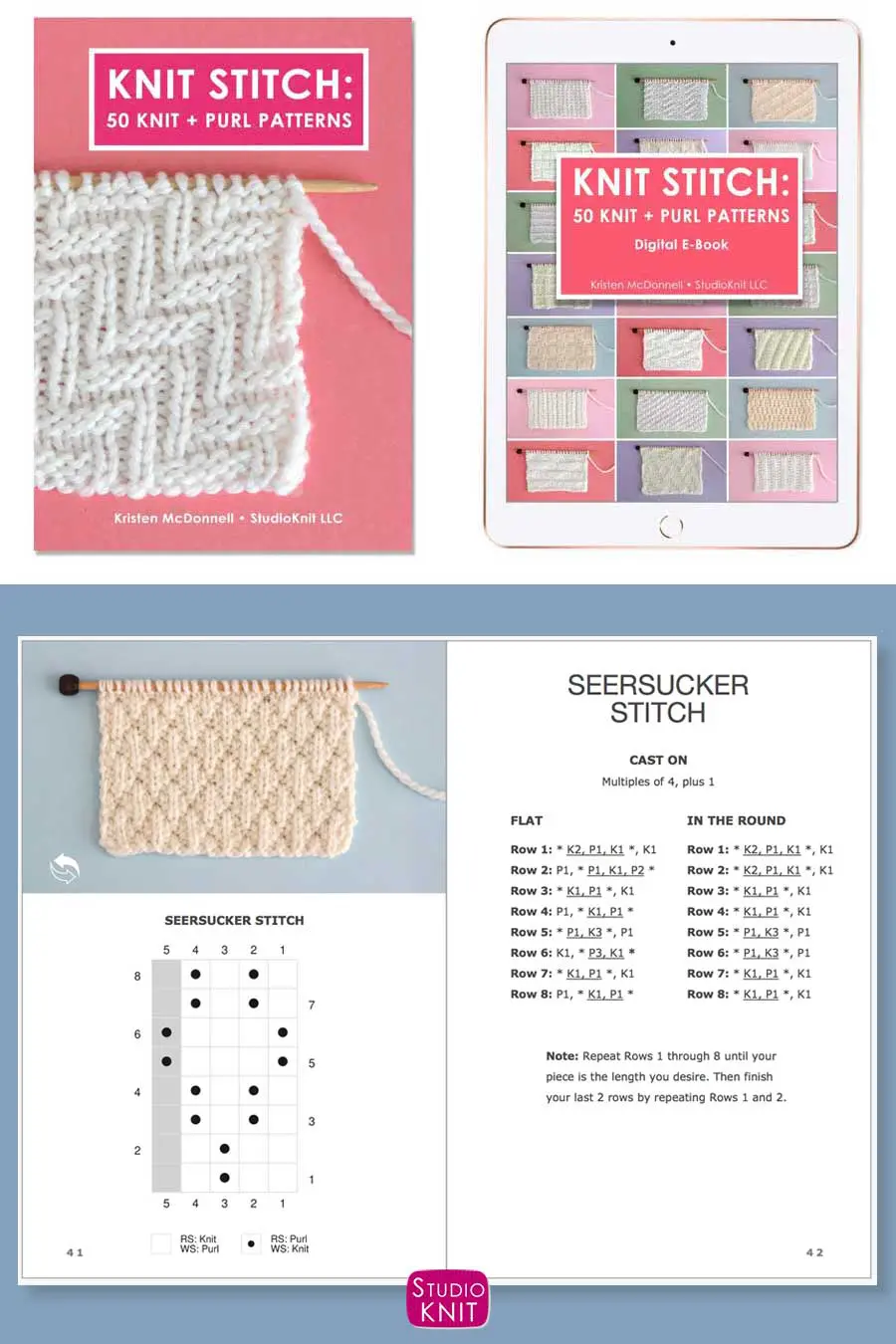 Knit Stitch Pattern Book with Seersucker Stitch Pattern by Studio Knit