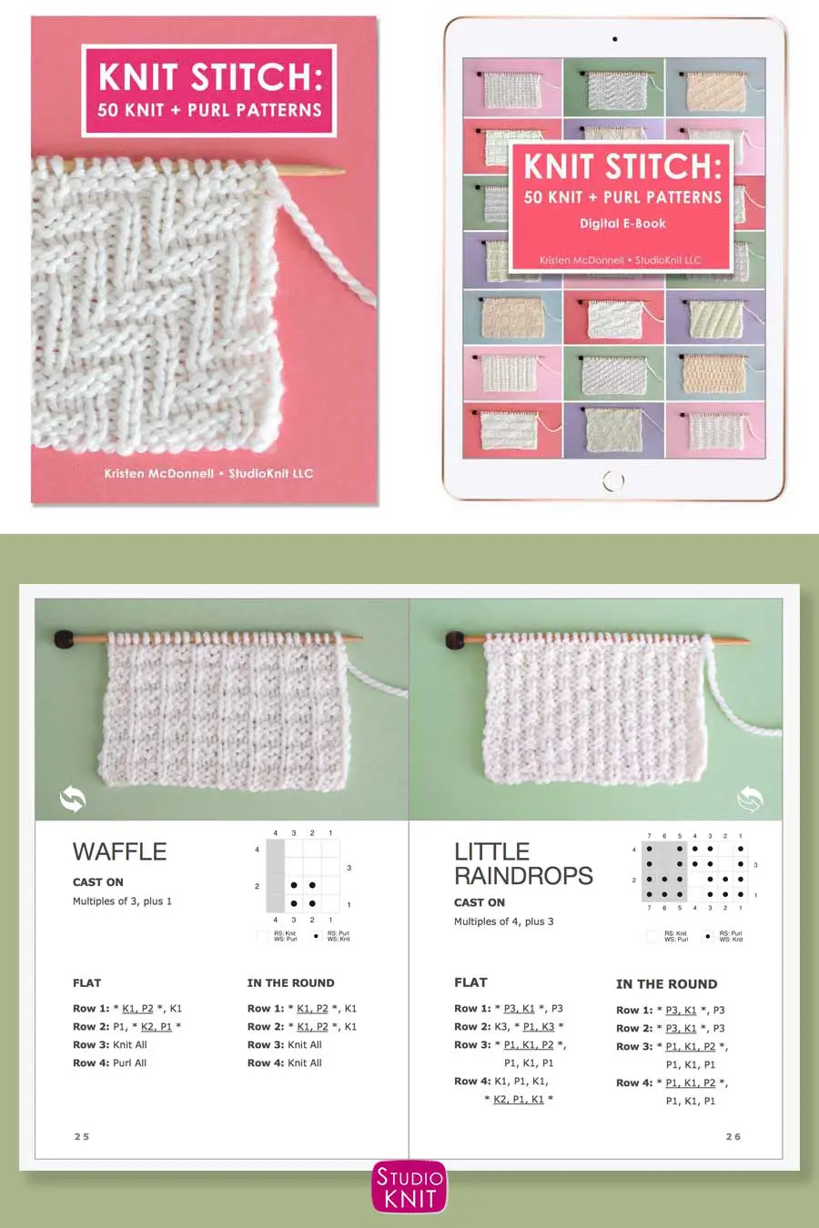 Knit Stitch Pattern Book with Waffle and Little Raindrops Stitch Patterns by Studio Knit
