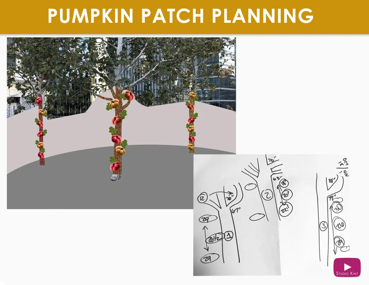 Pumpkin Patch Forest Yarnbomb planning by Studio Knit