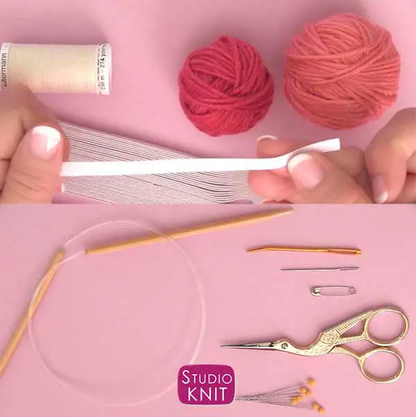 Hair Scrunchies tools and materials to knit