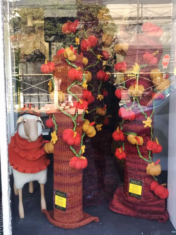 Pumpkin Patch Forest Window Display at Yarn Shop Imagiknit in San Francisco by Kristen McDonnell from Studio Knit