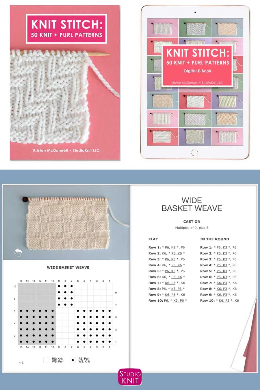Knit Stitch Pattern Book with Wide Basket Weave Stitch by Studio Knit