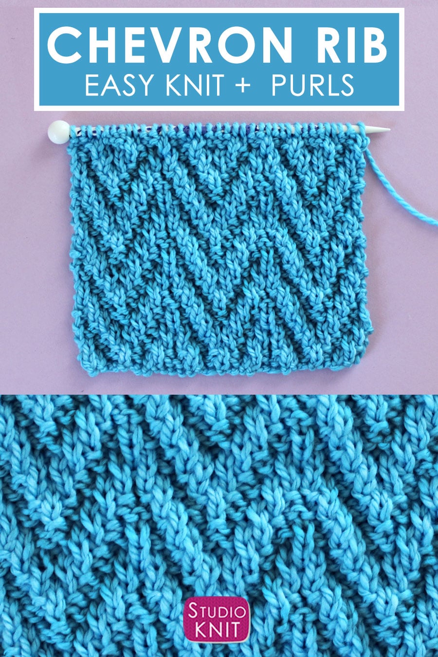 Chevron Rib Stitch Knitting Pattern for Beginners - Studio Knit