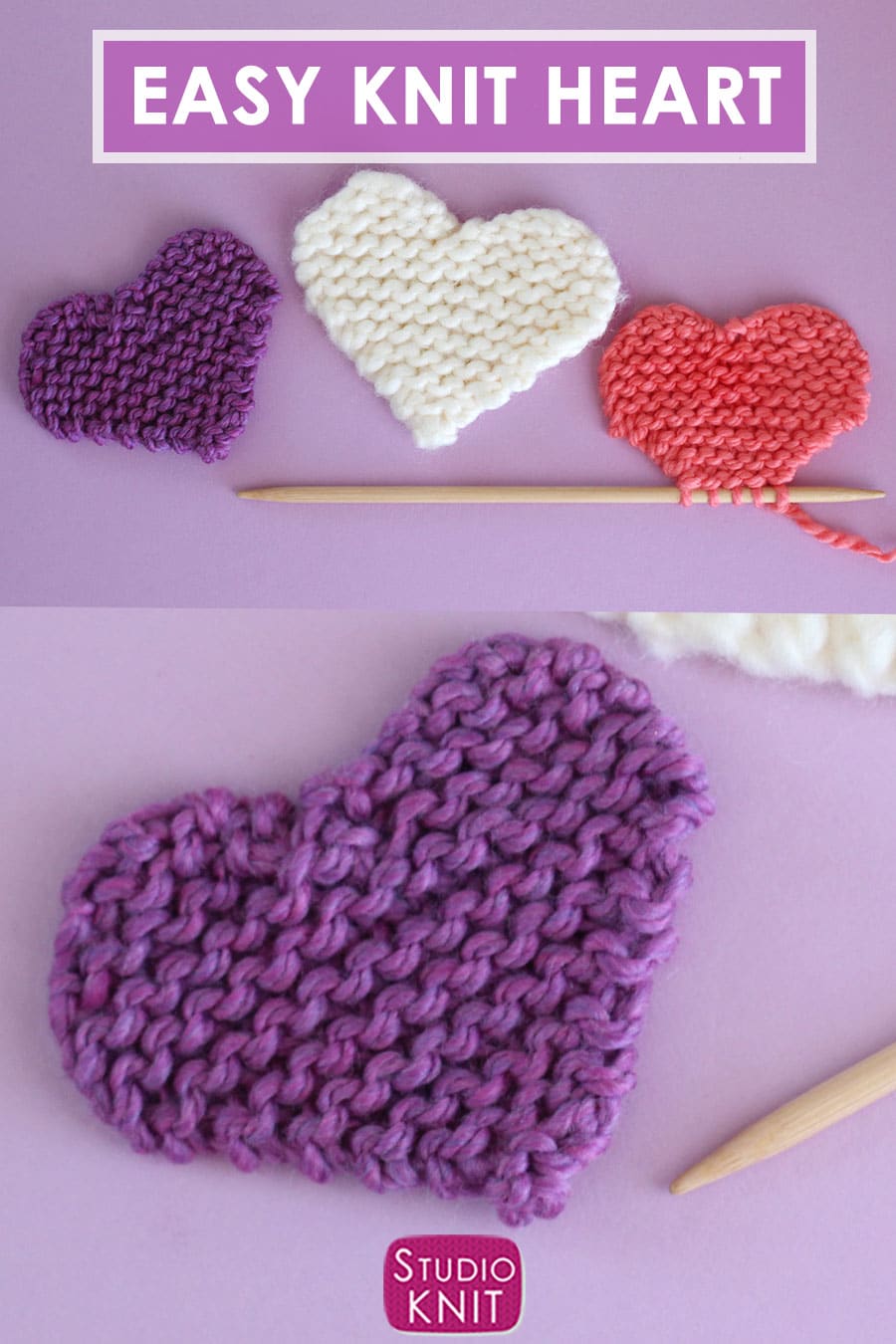 Easy Heart Knitting Pattern in Garter Stitch | Studio Knit