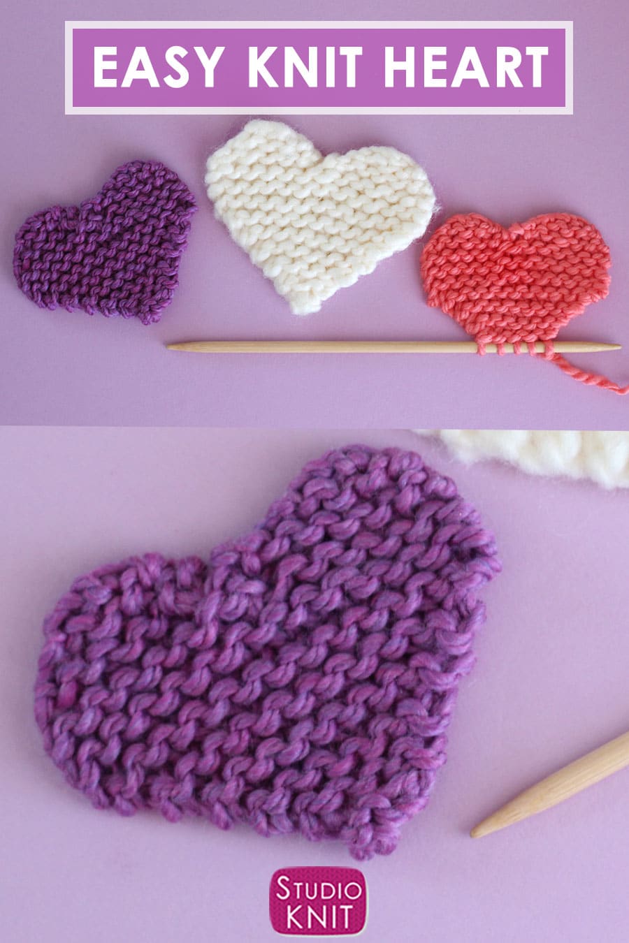 Easy Heart Knitting Pattern in Garter Stitch Studio Knit