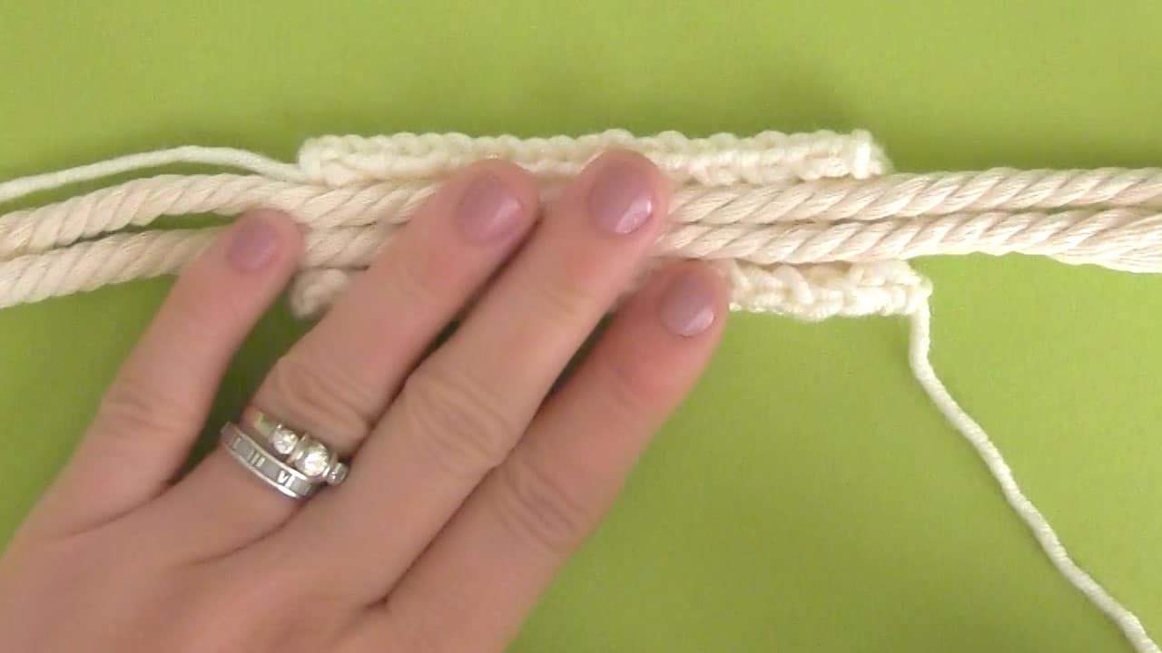 Inserting rope into knitted swatch