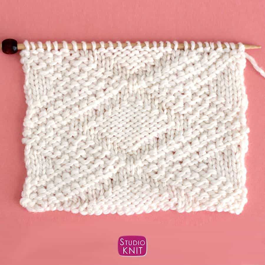 Knitted Swatch of Fancy Diamond Stitch Pattern