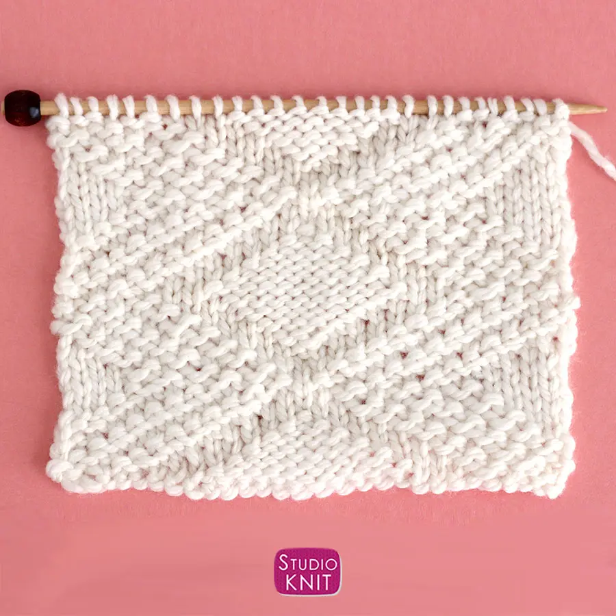 Knitted Swatch of Fancy Diamond Stitch Pattern