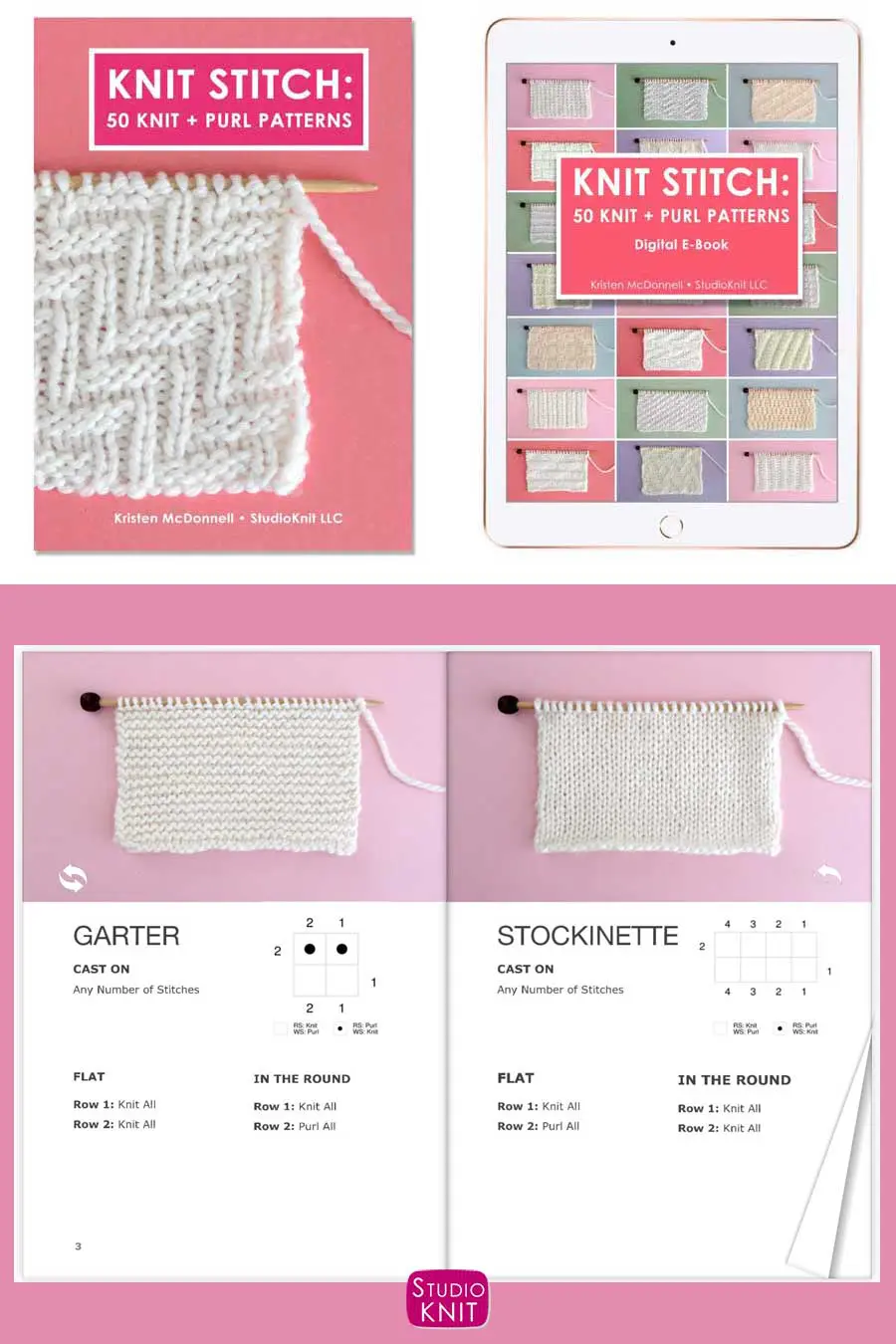 Knit Stitch Pattern Book with Garter and Stockinette Stitch Patterns by Studio Knit