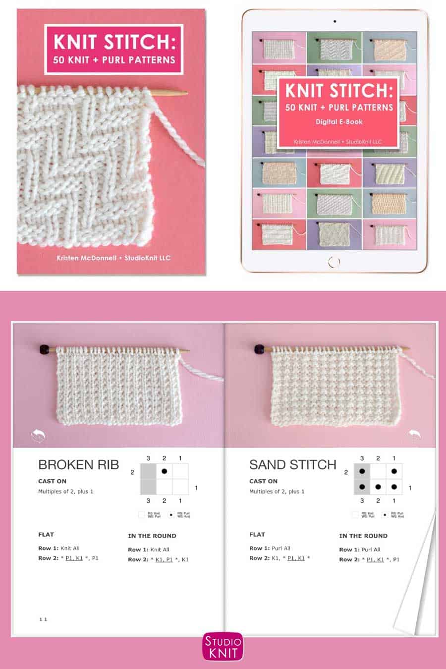 Knit Stitch Pattern Book with Broken Rib and Sand Stitch Patterns
