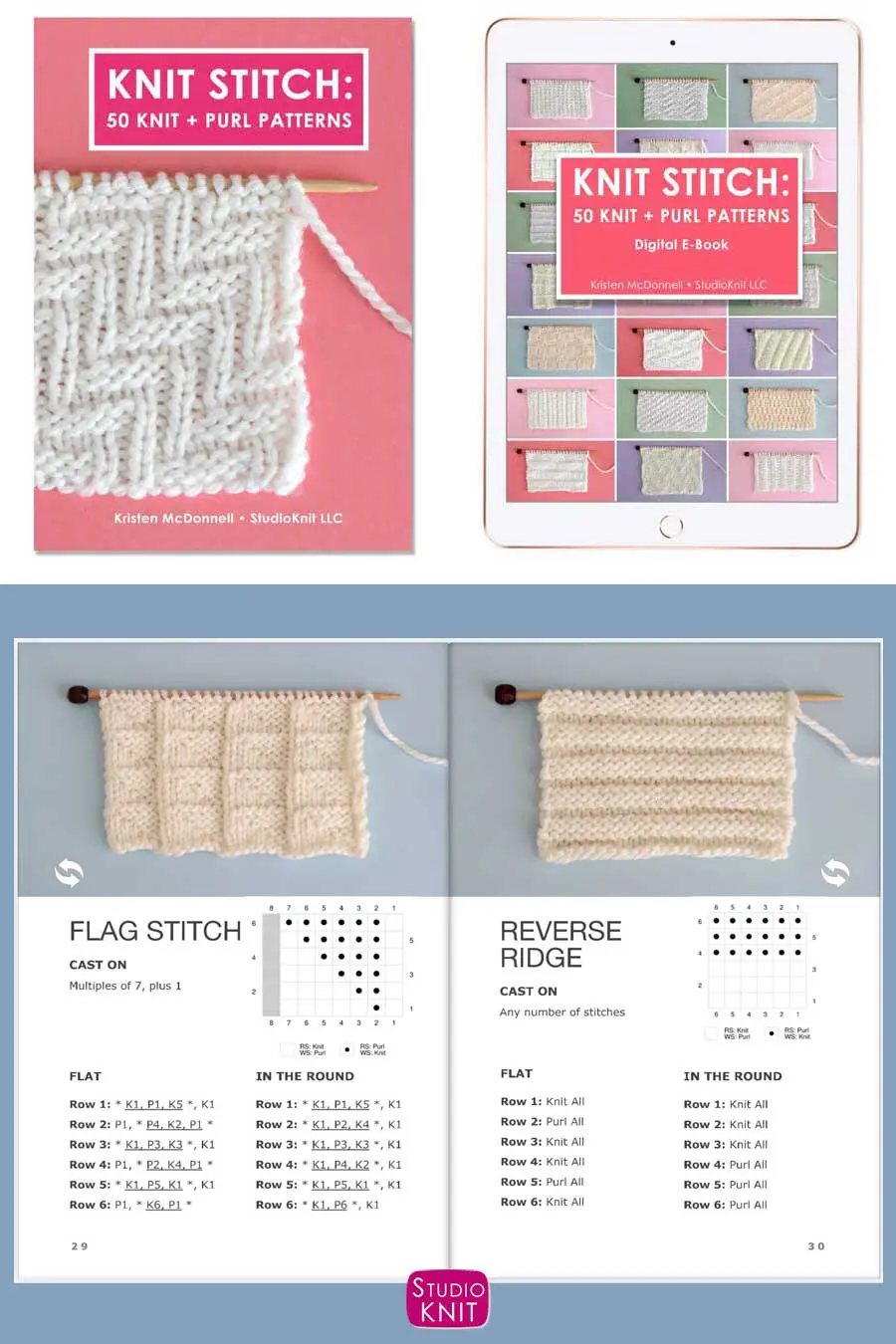 Knit Stitch Pattern Book with Flag and Reverse Rib Stitch