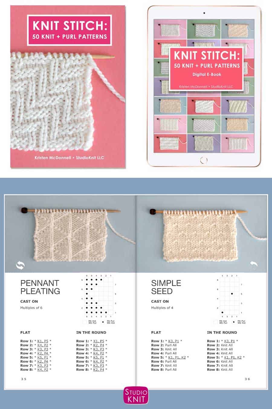 Knit Stitch Pattern Book with Pennant Pleating and Simple Seed Stitch
