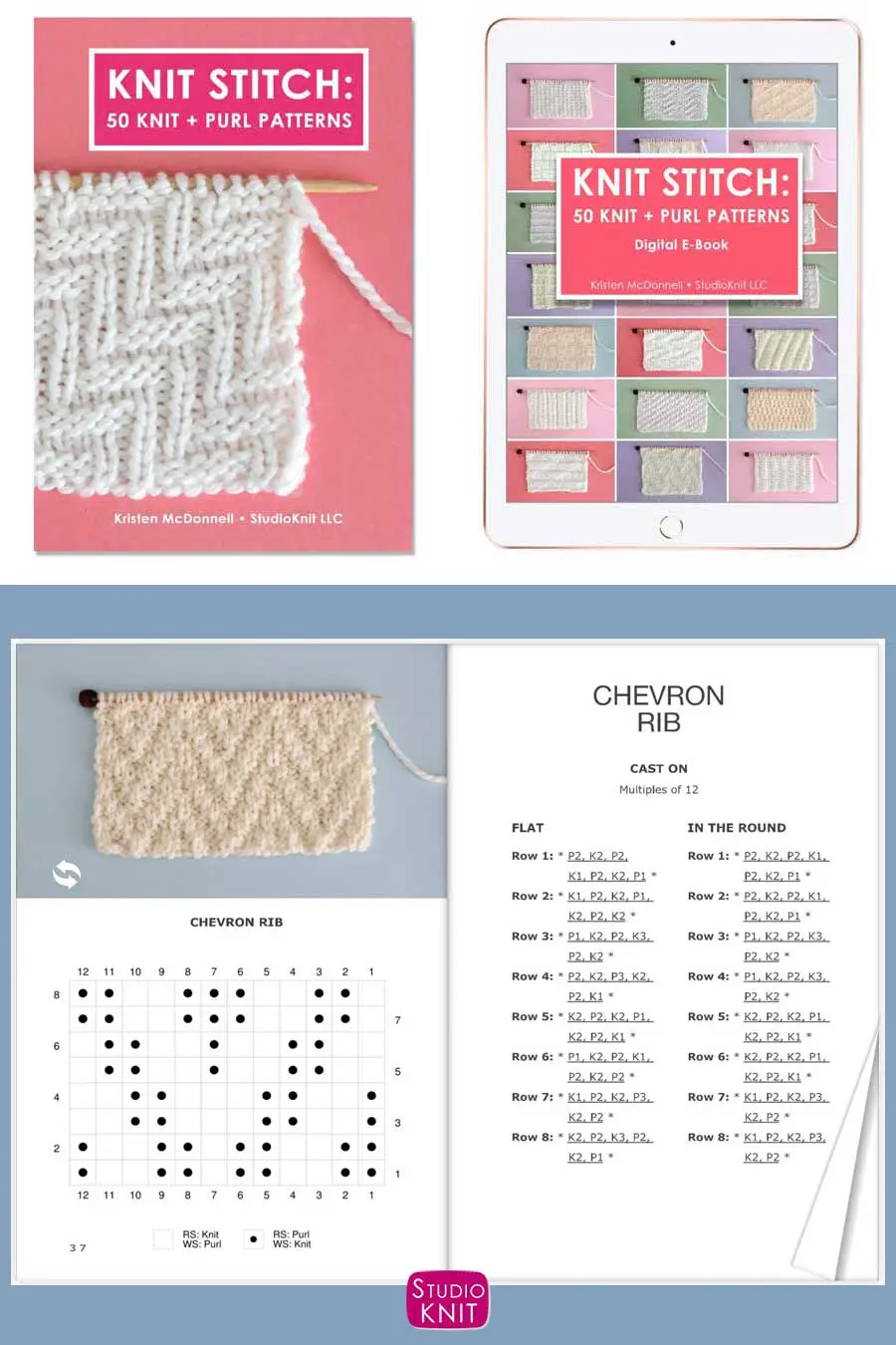 Knit Stitch Pattern Book with Chevron Rib Stitch