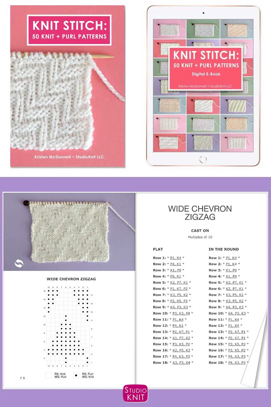 Knit Stitch Pattern Book with Wide Chevron Zigzag Stitch