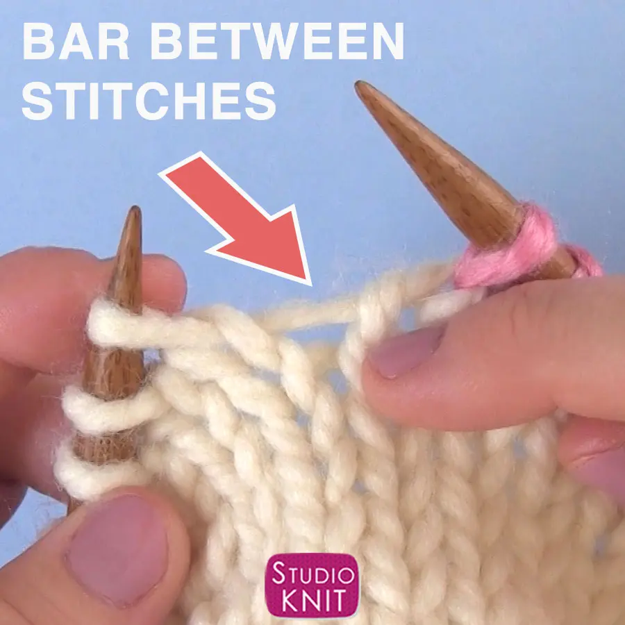 Bar Between Stitches with Yarn and Knitting Needles