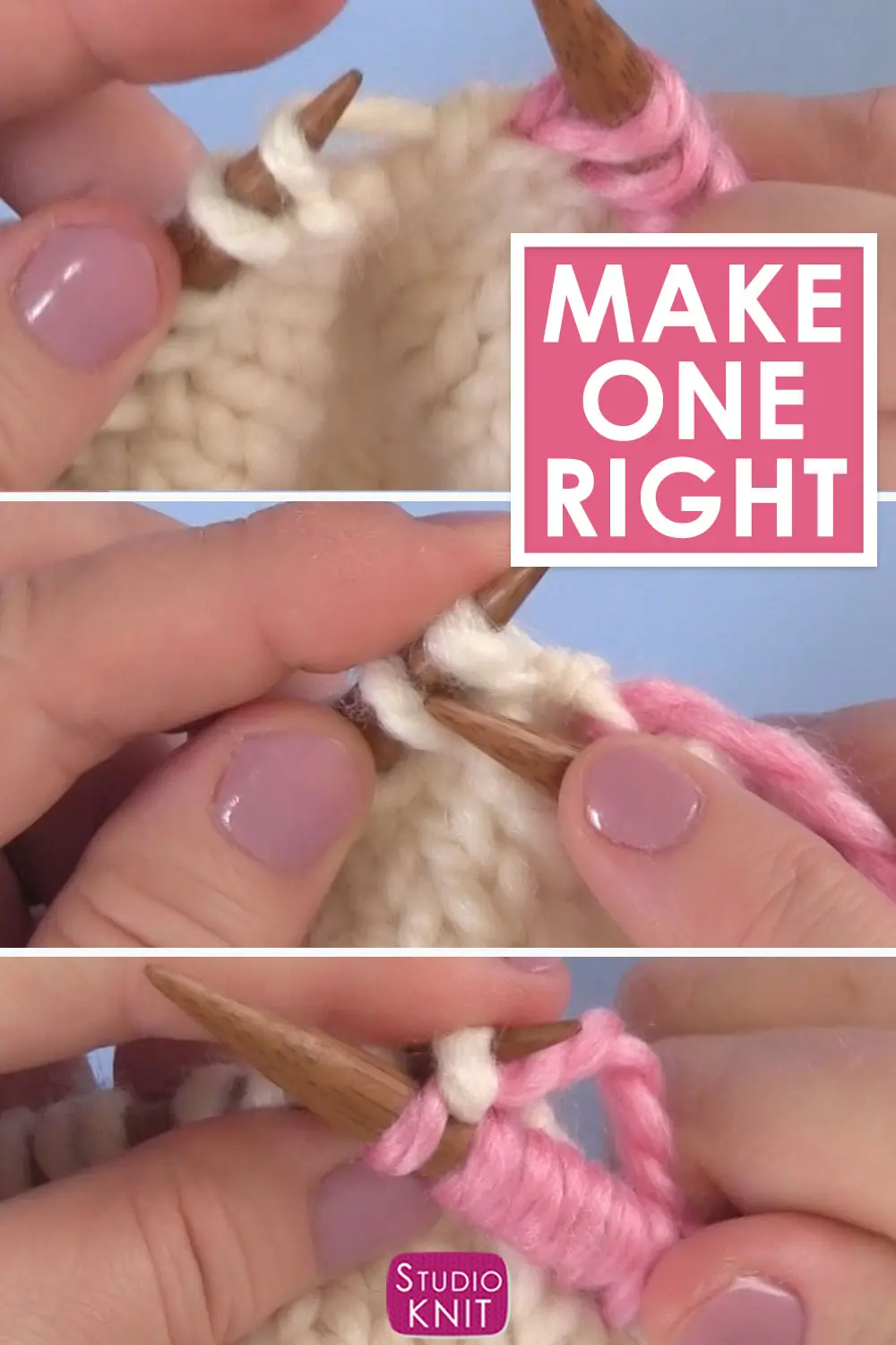 Right Knitting Increase Steps with yarn and knitting needles