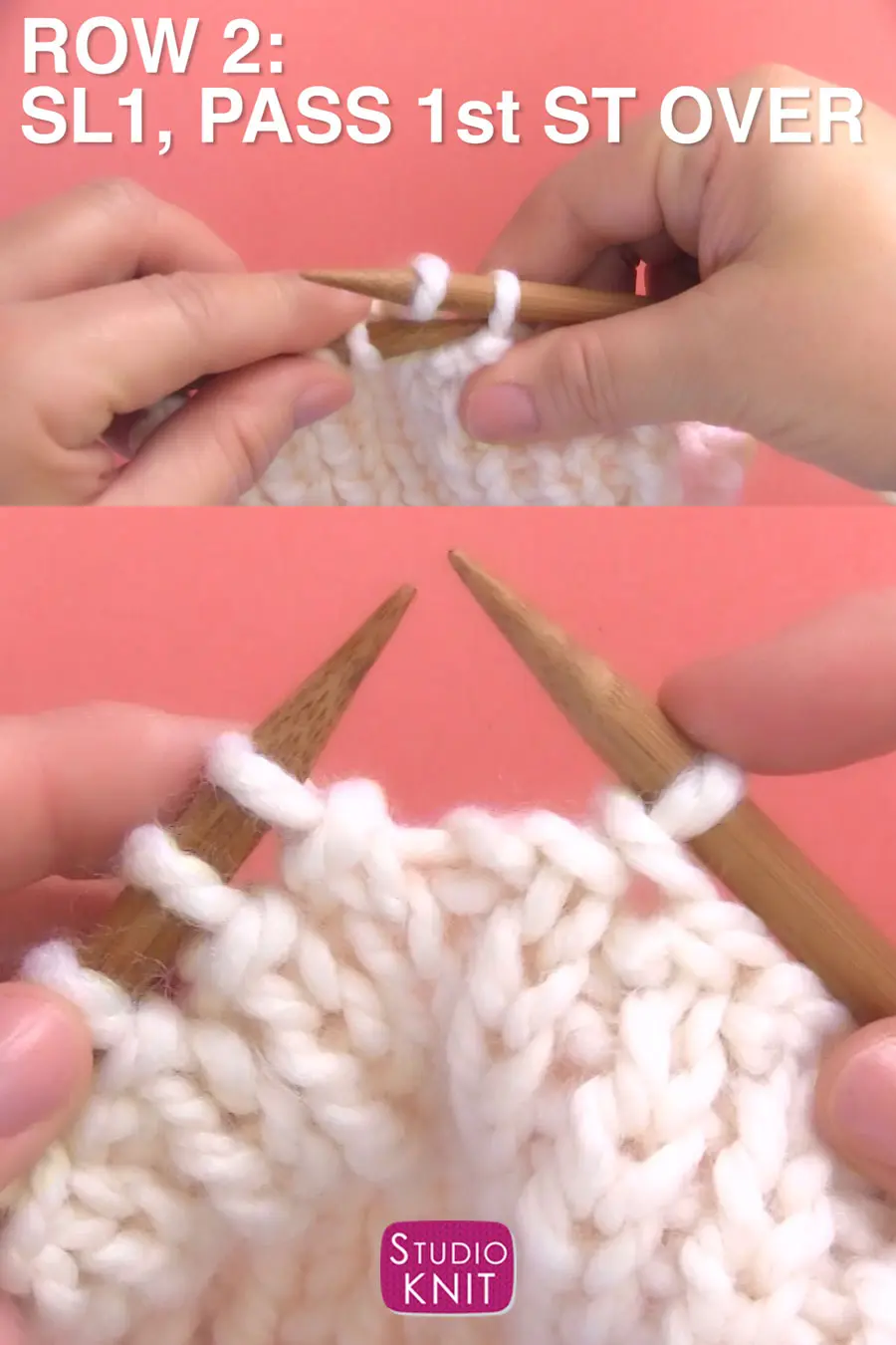Knitting the second row of the Two-Row Bind Off Technique
