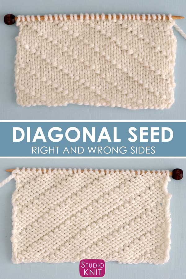 Diagonal Seed Stitch Knitting Pattern Right and Wrong Sides