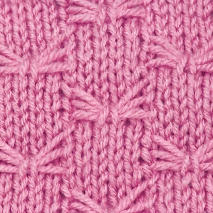 Knitted butterfly stitch pattern in pink color yarn.