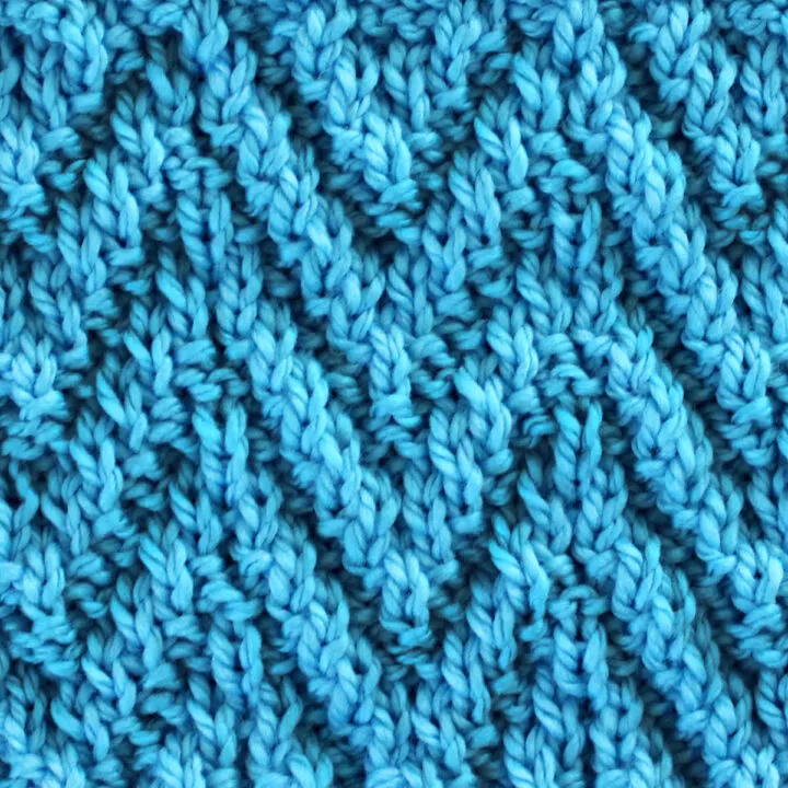 Chevron Rib Knit Stitch Pattern in blue yarn color.
