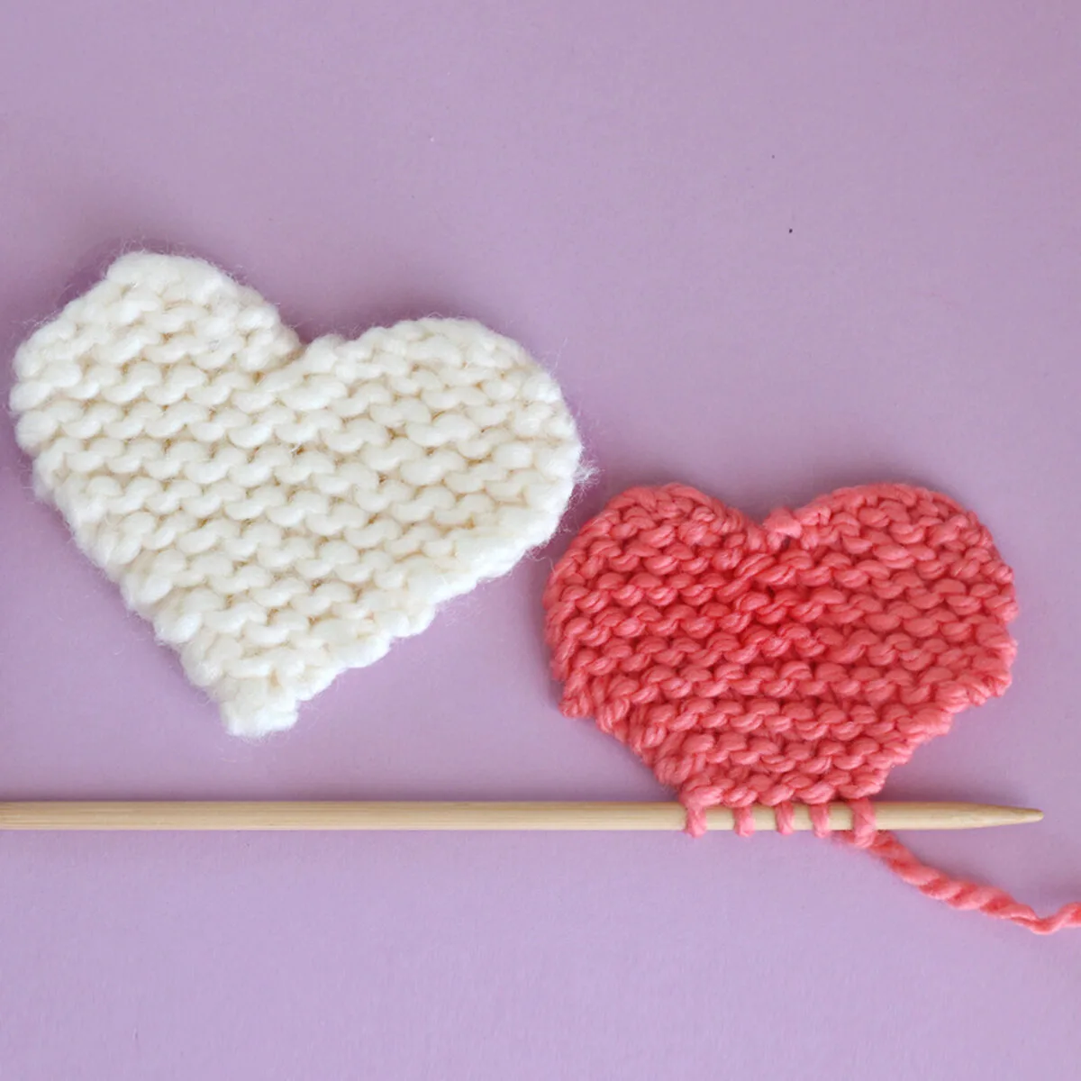 knitted heart shapes in garter stitch pattern