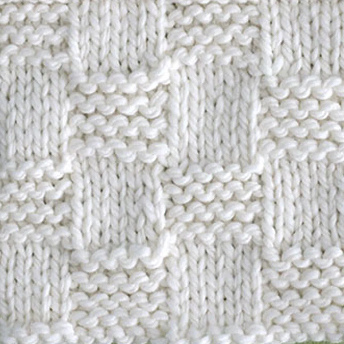 Garter Checkerboard knitting stitch pattern in white yarn color