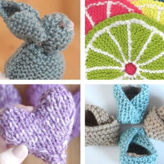 Knitted Heart, bunny, baby booties, and fruit dishcloths