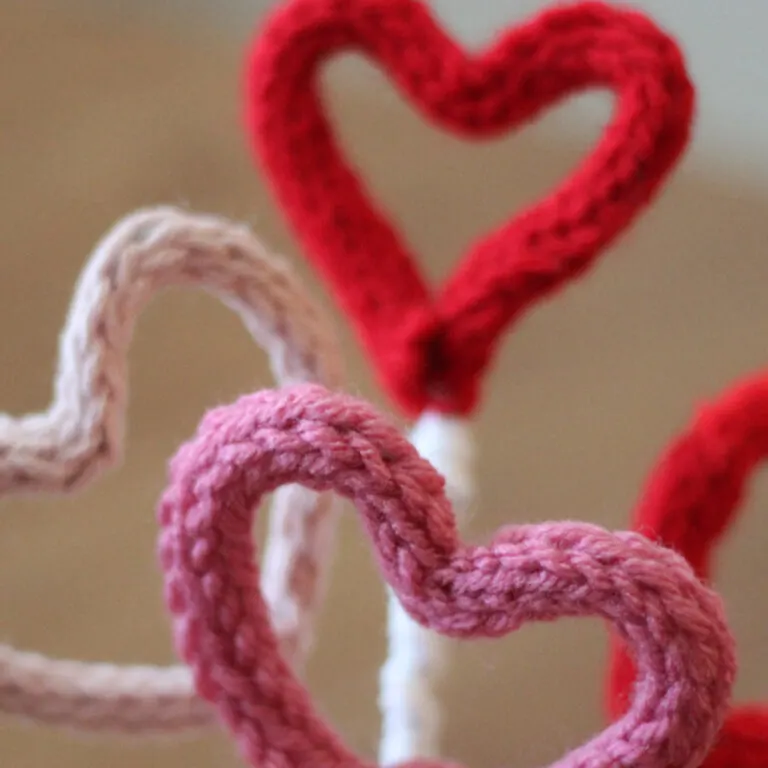 Knitted I-Cord Heart Bouquet