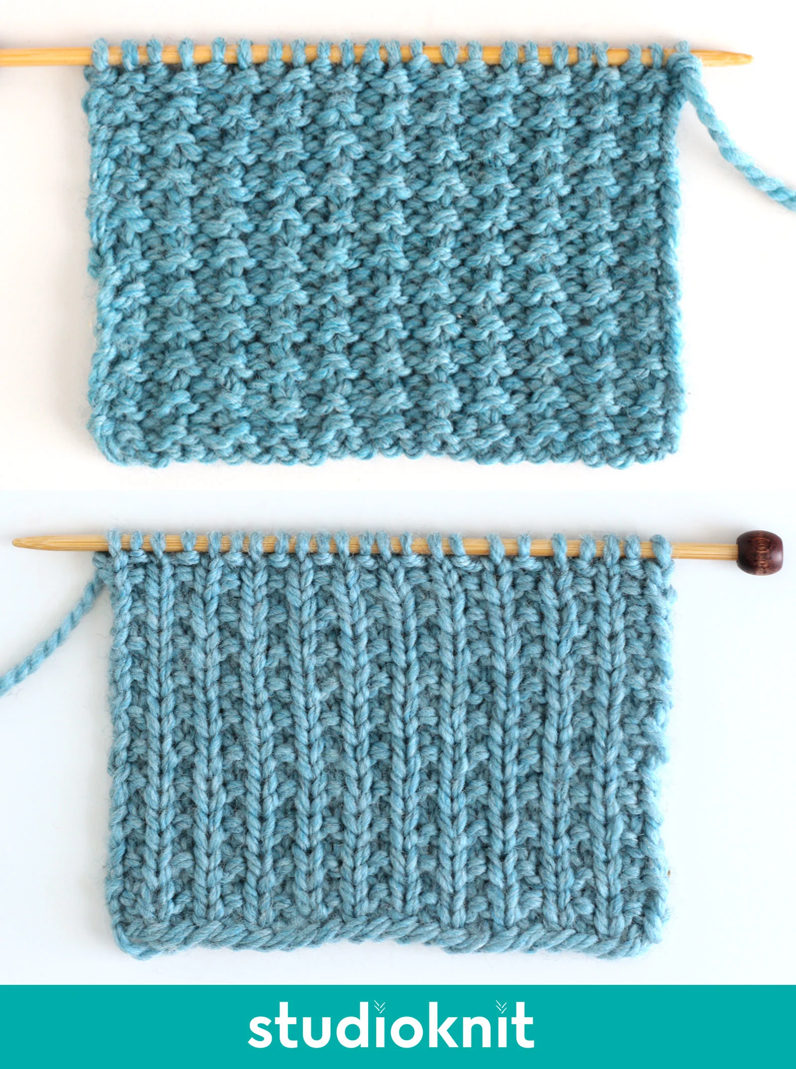 Sand Stitch Knitting Pattern both the right and wrong sides in blue yarn color.
