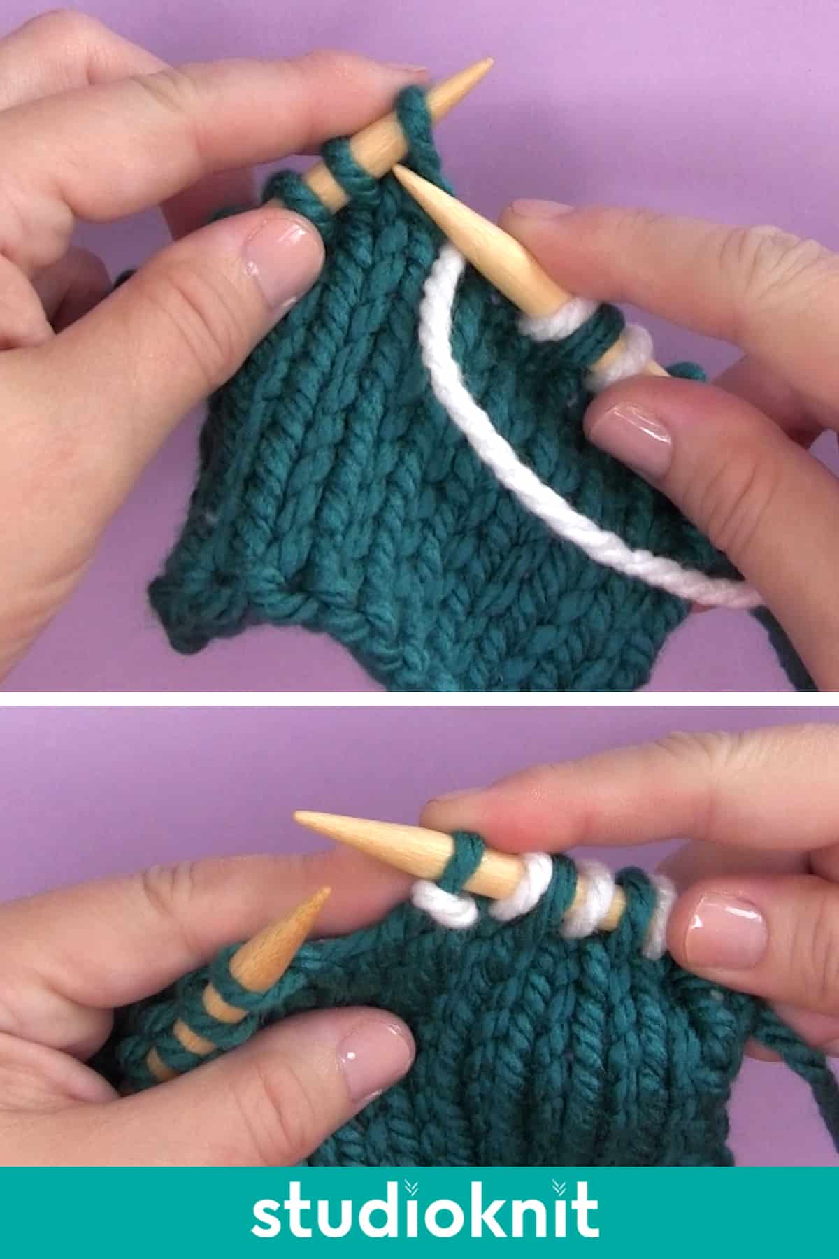 Demonstration of a Slip Stitch Knitwise on Knit Side with Yarn in Front.