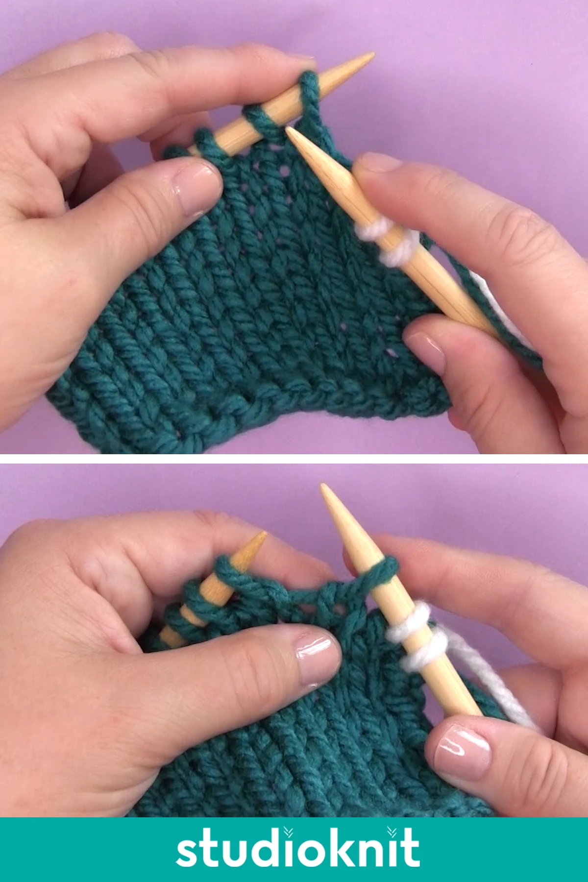 Demonstration of a Slip Stitch Knitwise on Knit Side with Yarn in Back.