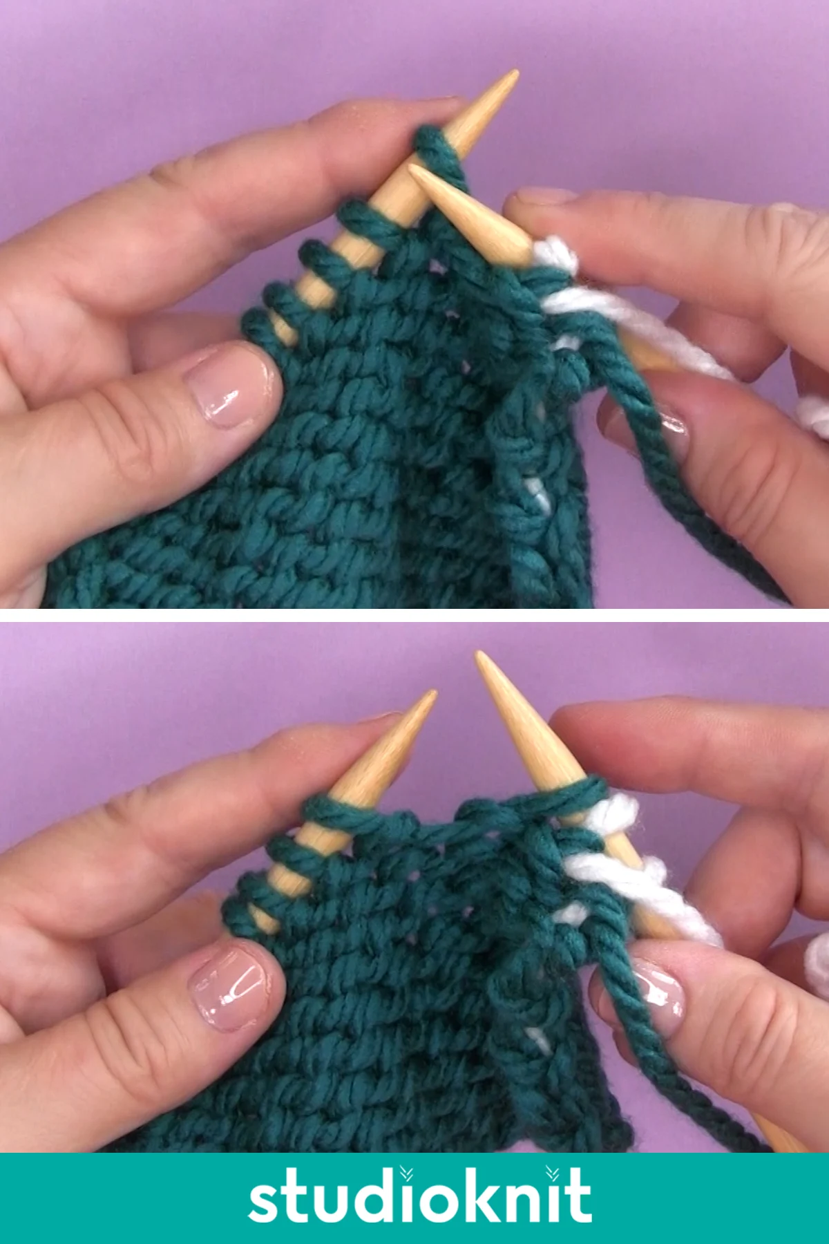 Demonstration of a Slip Stitch Knitwise on a Purl Row with Yarn in Front.