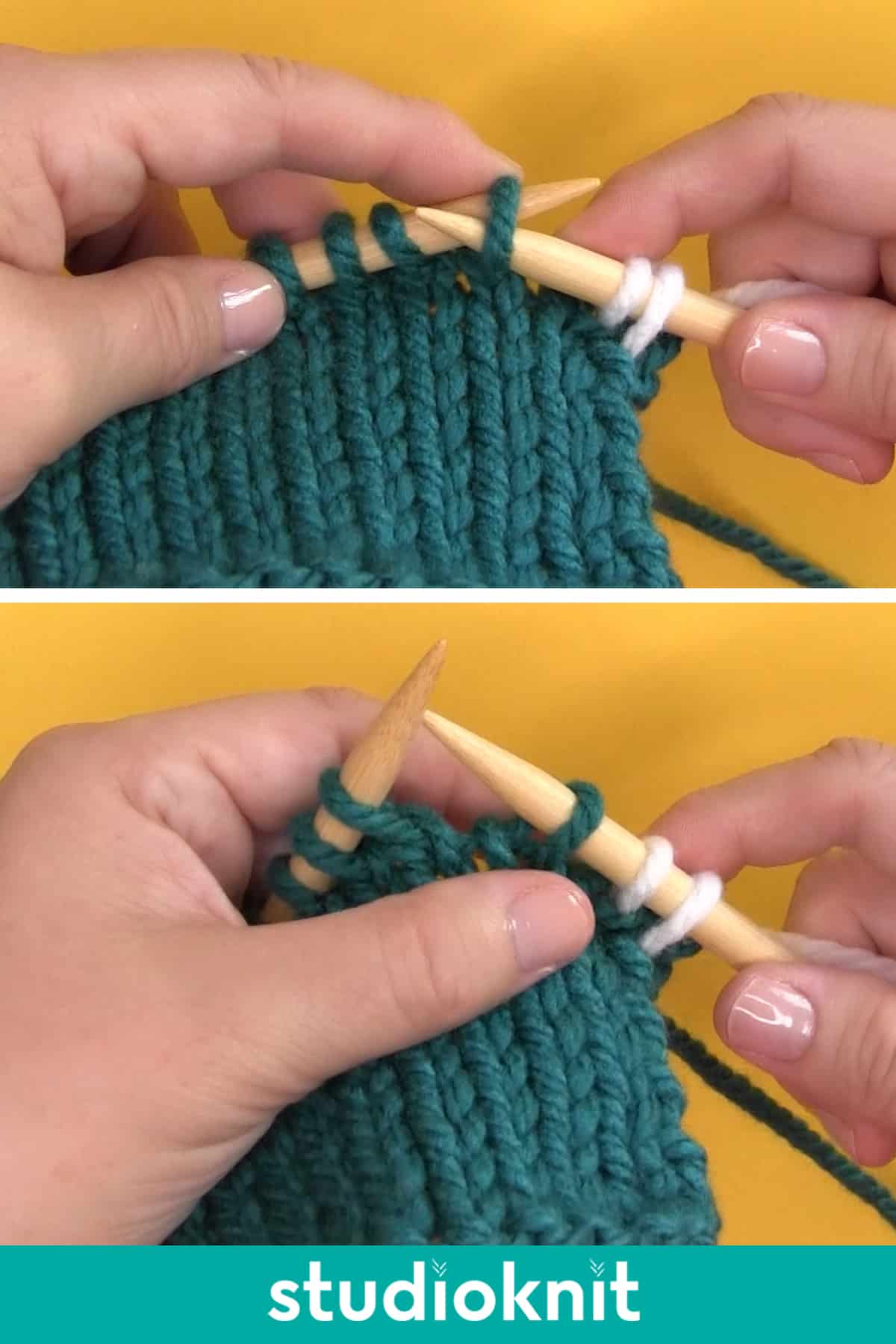 Demonstration of Slip Stitch technique Purlwise on Knit side with yarn in back.