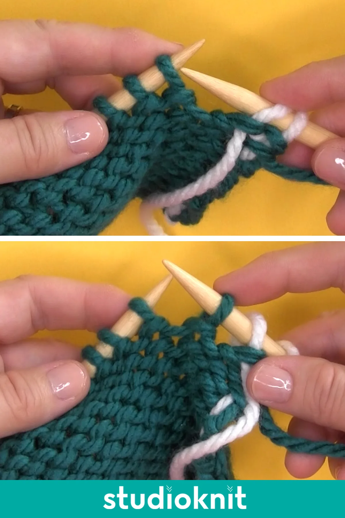 Demonstration of a Slip Stitch Purlwise on a Purl Row with Yarn in Front.