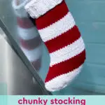 Chunky Stocking Knitting Pattern with red and white stripes.