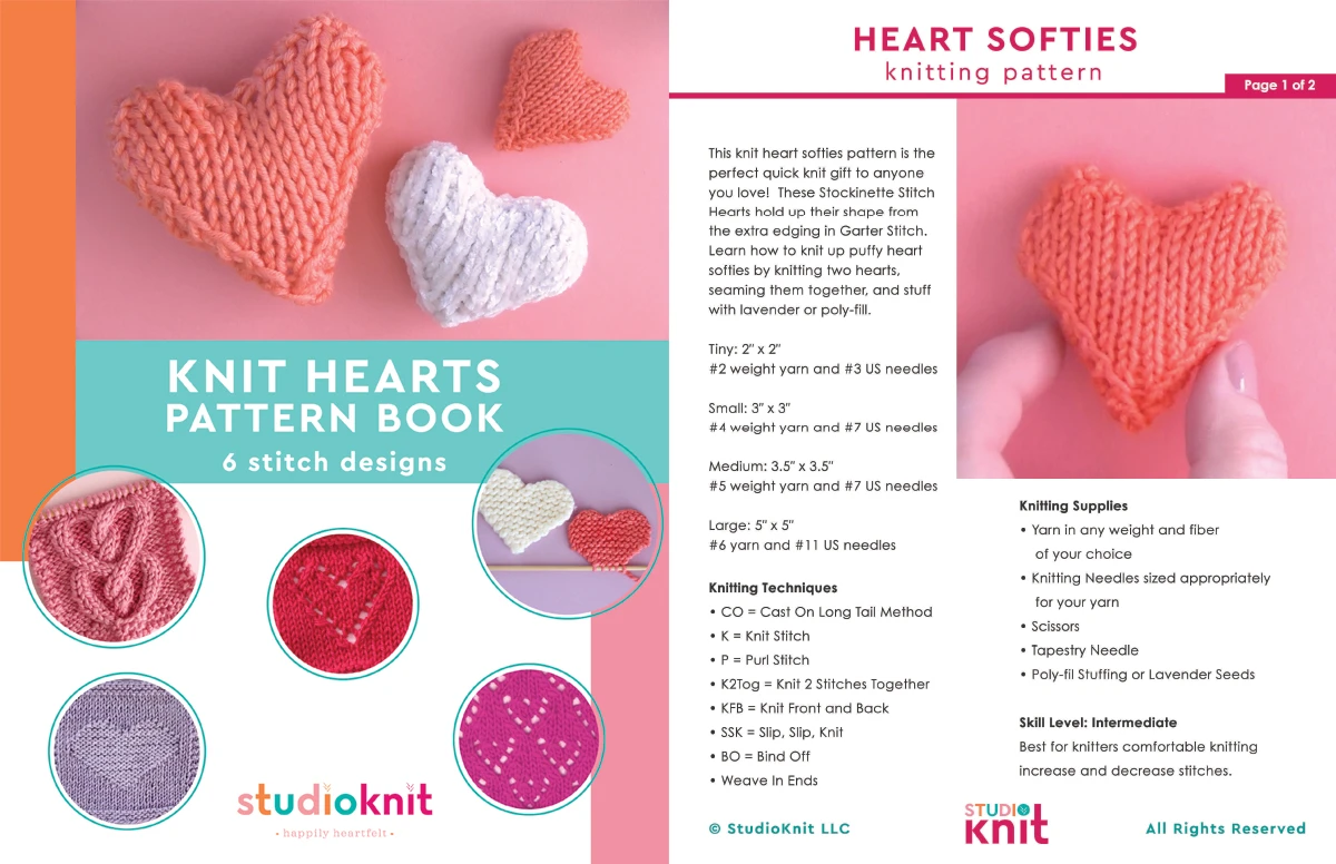Knit Hearts Pattern Book with Heart Softies Knitting Pattern pages.