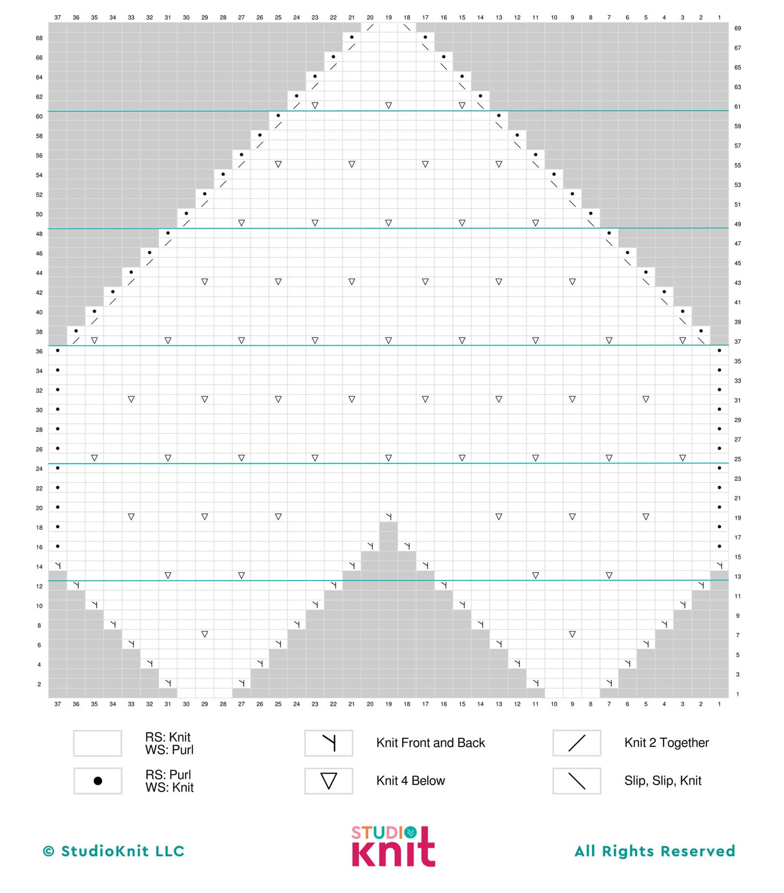 Knitting Chart of Bubble Stitch Heart Pillow pattern by Studio Knit.