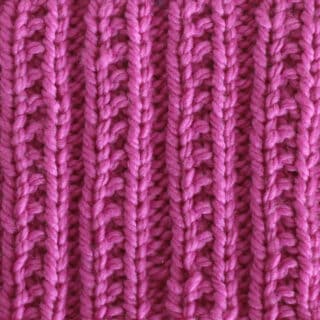 Beaded Rib Knit Stitch Pattern in pink color yarn.