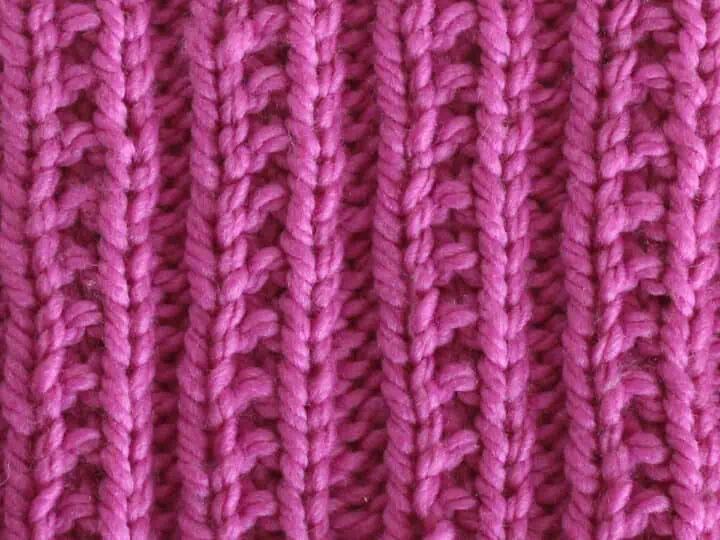 Beaded Rib Knit Stitch Pattern in pink color yarn.