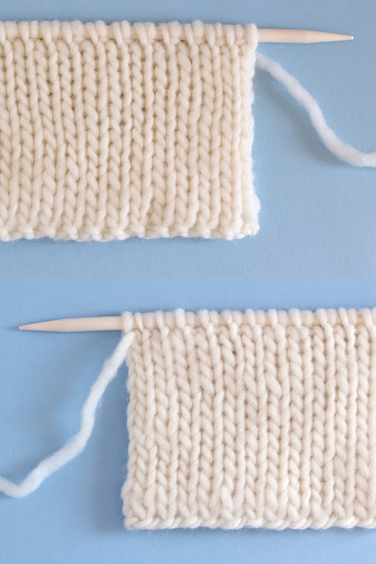 Double Stockinette stitch on both the right and wrong sides on straight knitting needles.