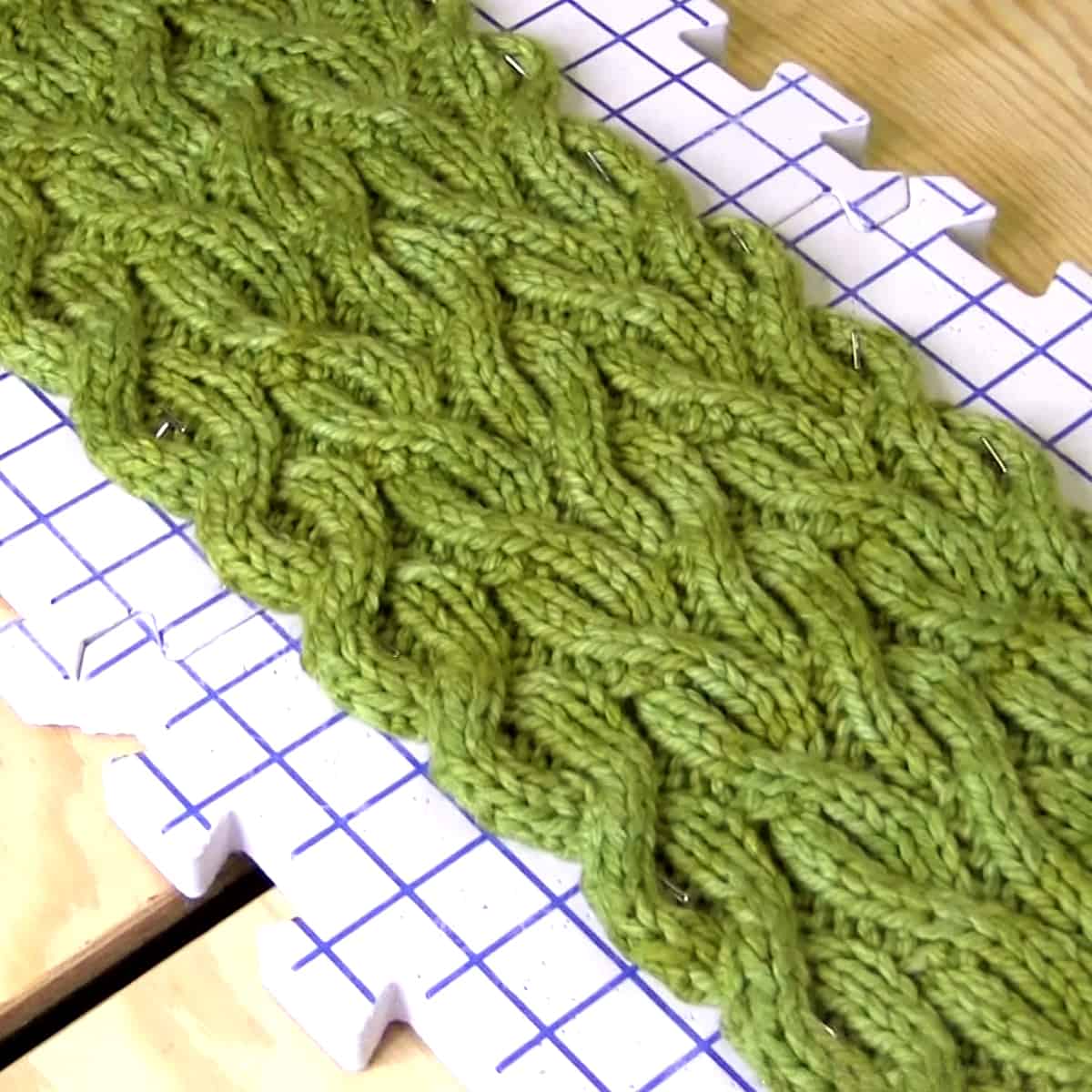 Wet blocking cable scarf.